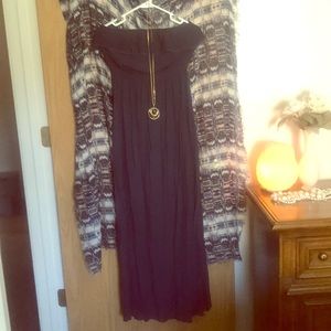 Navy blue maxi dress w/long linen overlay